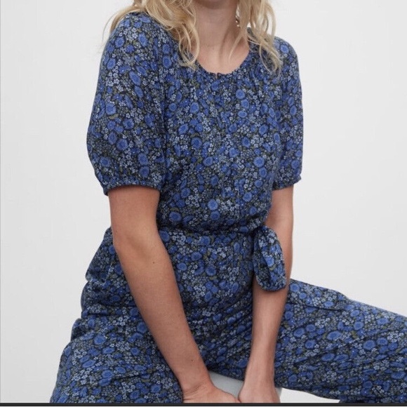 GAP Short Sleeve Raglan Summer Jumpsuit Blue Floral size 12 - Picture 10 of 10